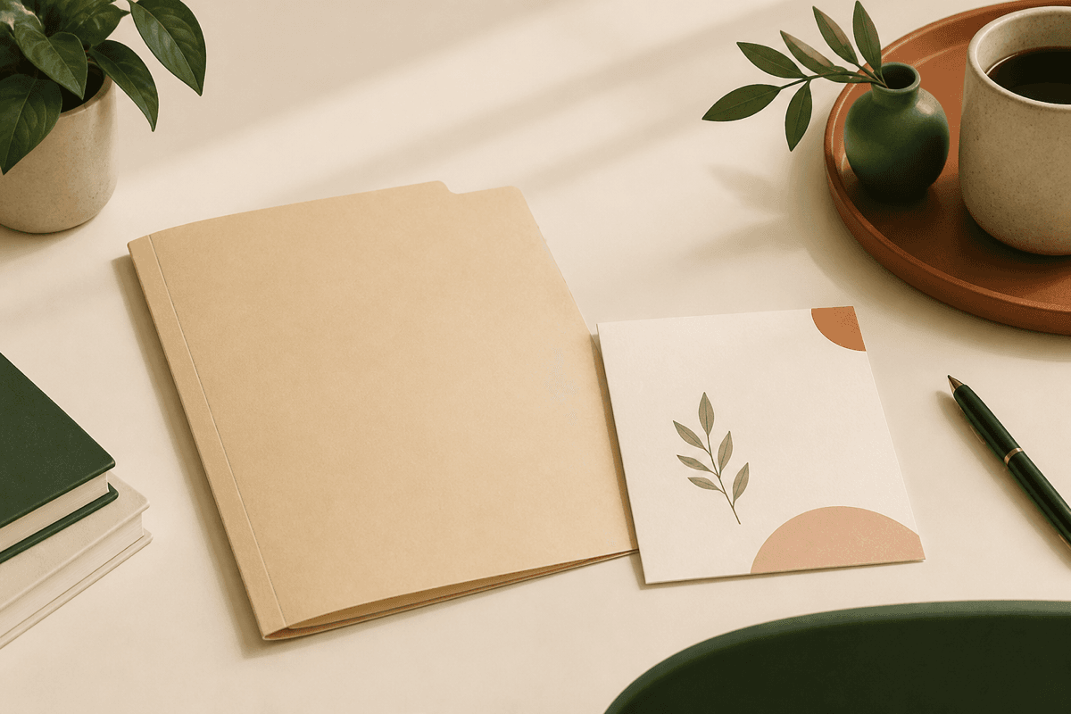 Closed folder next to a short farewell note