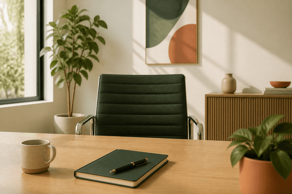 Chair and notebook after a job interview