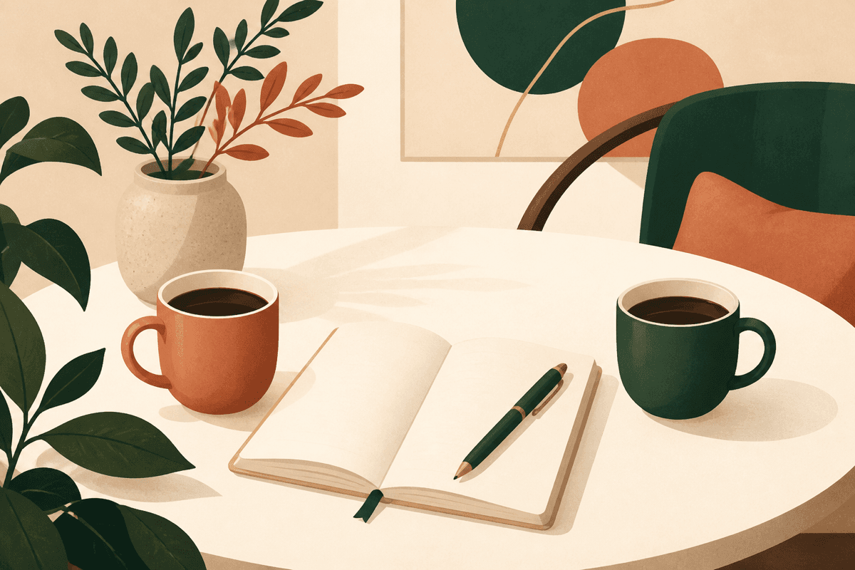 Two coffee cups and a shared notebook