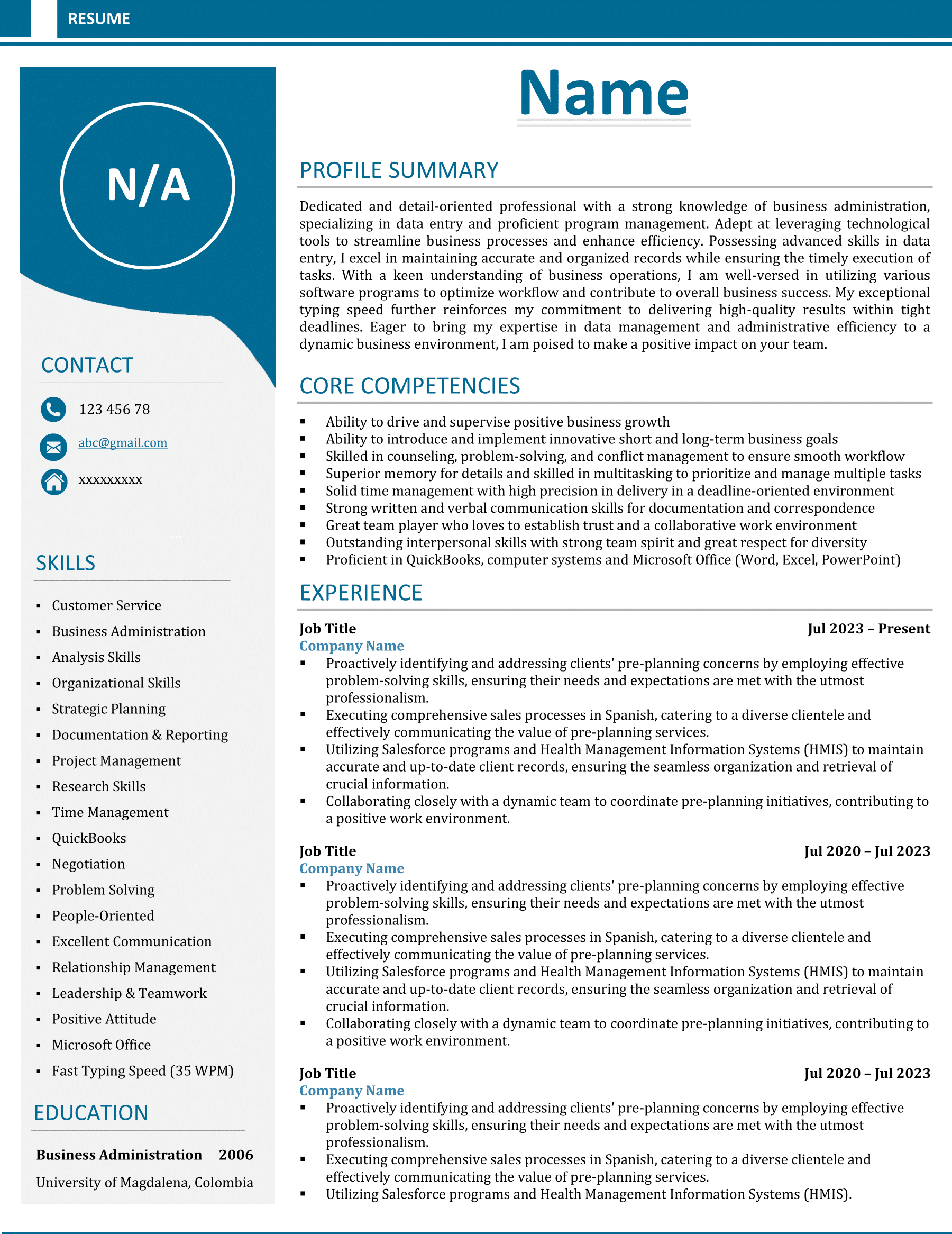 Career Change Resume Template