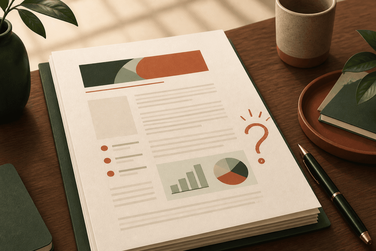 Printed proposal with a red question in the margin